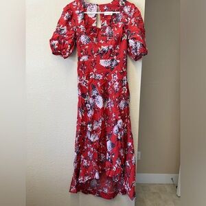Maeve by Anthropologie Red Floral Puff Sleeve Hi Lo Dress US size 2 floral red